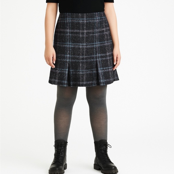 Jones New York Skirt 12 Wool Blend Flirty Plaid Tweed A-Line Academia Work - Picture 1 of 6